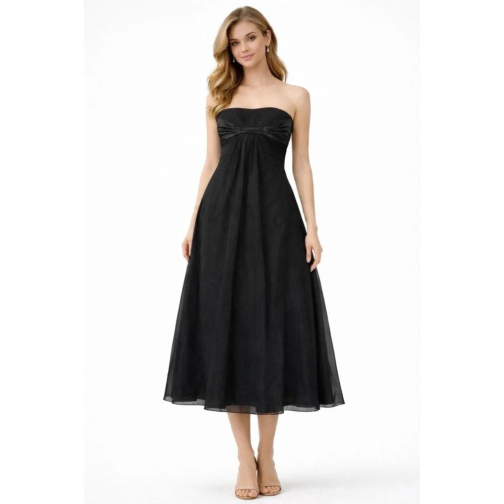 Belsoie Black Strapless Formal Dress‎ 10 Satin Chiffon Empire Waist Bridesmaids